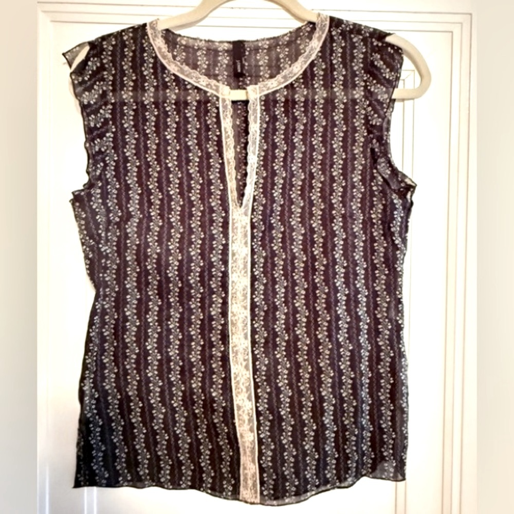 J. Crew | Women's Floral Lace semi sheer tank shirt- Black and Cream HTF